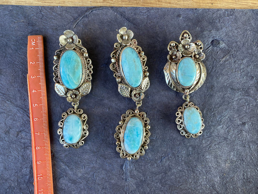 Larimar Natural Stone Tibetan Silver Pendant, Jewelry for Men or Women, Ethnic Jewelry, Energy Stone Pendant, Birthstone, Hill Tribe, Boho