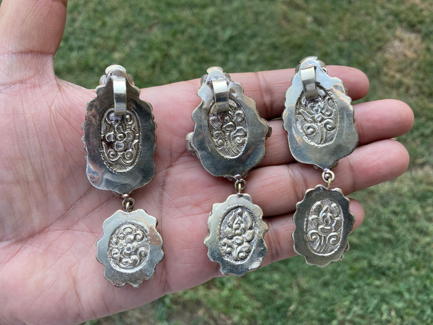 Larimar Natural Stone Tibetan Silver Pendant, Jewelry for Women, Ethnic Jewelry, Energy Stone Pendant, Birthstone, Hill Tribe, Antique Style