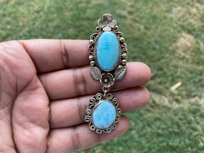 Larimar Natural Stone Tibetan Silver Pendant, Jewelry for Women, Ethnic Jewelry, Energy Stone Pendant, Birthstone, Hill Tribe, Antique Style
