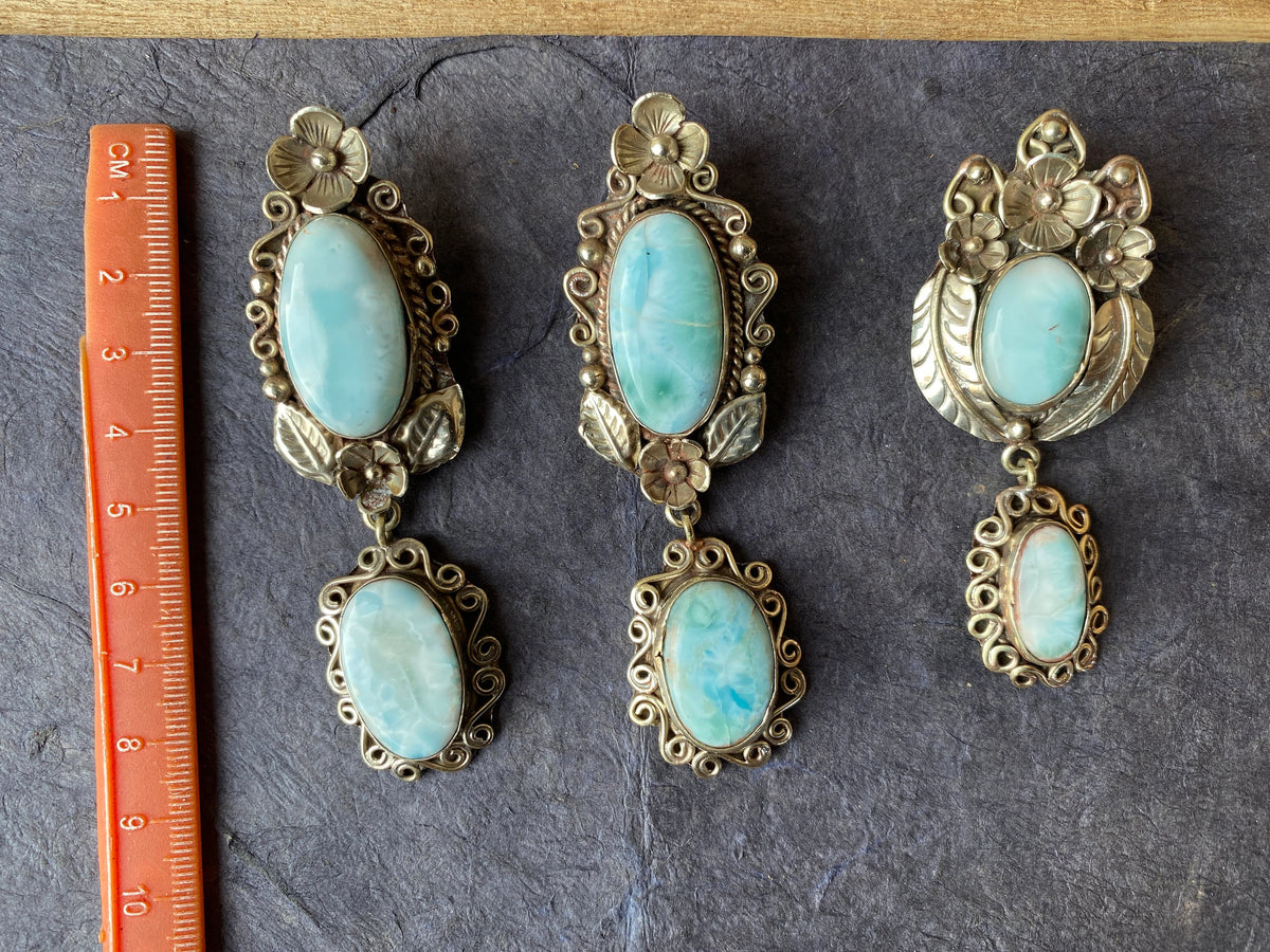 Larimar Natural Stone Tibetan Silver Pendant, Jewelry for Men or Women, Ethnic Jewelry, Energy Stone Pendant, Birthstone, Hill Tribe, Boho