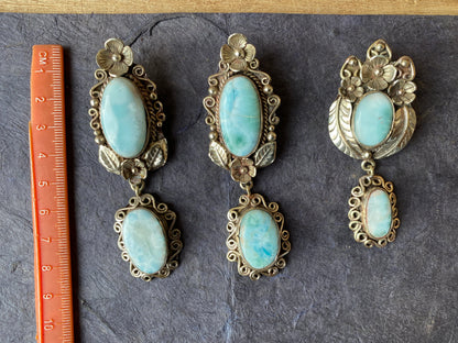 Larimar Natural Stone Tibetan Silver Pendant, Jewelry for Men or Women, Ethnic Jewelry, Energy Stone Pendant, Birthstone, Hill Tribe, Boho