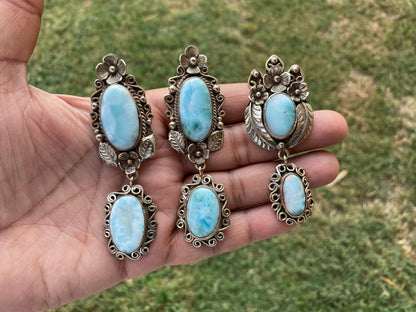 Larimar Natural Stone Tibetan Silver Pendant, Jewelry for Men or Women, Ethnic Jewelry, Energy Stone Pendant, Birthstone, Hill Tribe, Boho