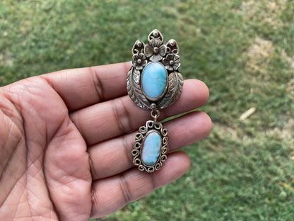 Larimar Natural Stone Tibetan Silver Pendant, Jewelry for Men or Women, Ethnic Jewelry, Energy Stone Pendant, Birthstone, Hill Tribe, Boho