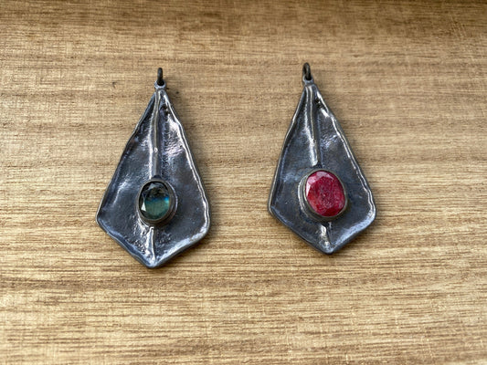 Latest Design Small Gemstone Pendant, Oxidize Brass Pendant, Labradorite Pendant, Ruby Pendant, Earring Component, Unique Design, Gift Idea