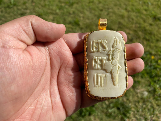 Lets Get Lit Marijuana Joint Bone Pendant, Non Tarnish 18k Brushed Gold Overlay, Marijuana Lovers Jewelry, Cannabis Stoner, Weed Blunt