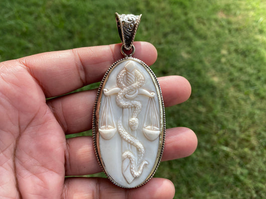 Libra Zodiac Carved Bone Tibetan Silver Pendant, Horoscope Pendant, Zodiac Sign Jewelry,  Libra Birthday Gift, Zodiac Symbol Jewelry