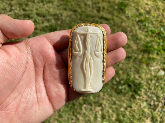 Libra Zodiac Sign Carved Bone Pendant, Brushed Gold Overlay with Anti Tarnish, Horoscope Pendant, Zodiac Sign Jewelry,  Libra Birthday Gift