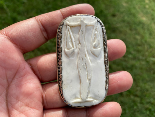 Libra Zodiac Sign Carved Bone Tibetan Silver Pendant, Horoscope Pendant, Zodiac Sign Jewelry, Libra Birthday Gift, Zodiac Symbol Pendant