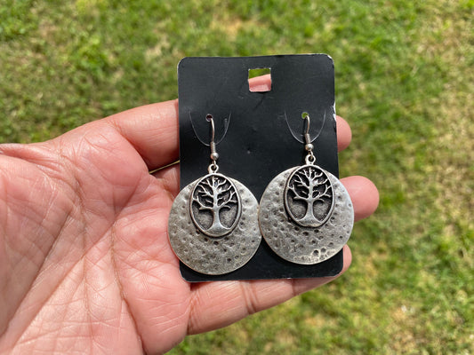 Life of Tree Matte Silver Plated Lead & Nickel Free Turkish Design Earrings, Dangle Earrings, Ancient Gypsy Earring, Tribal Ethnic Earrings