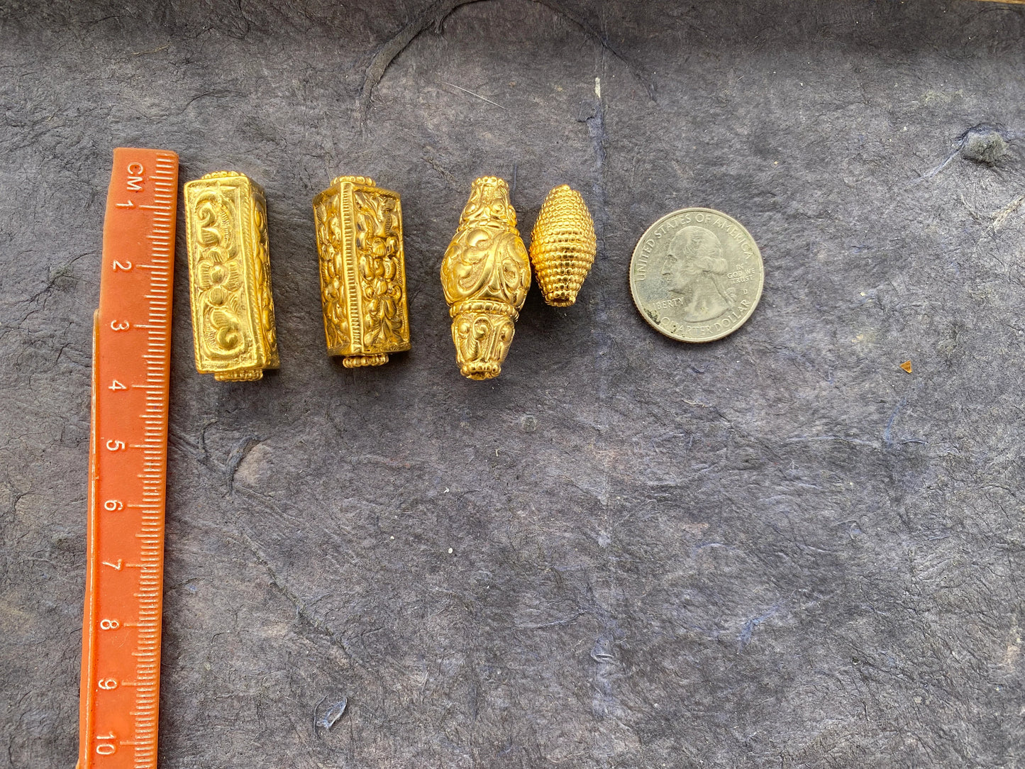 Light Weight Gold Bead, High Quality 18K Brushed Gold Overlay, Non Tarnish, Focal Bead, Boho Bead for Necklace, Ethnic Bead, Himalayan Bead