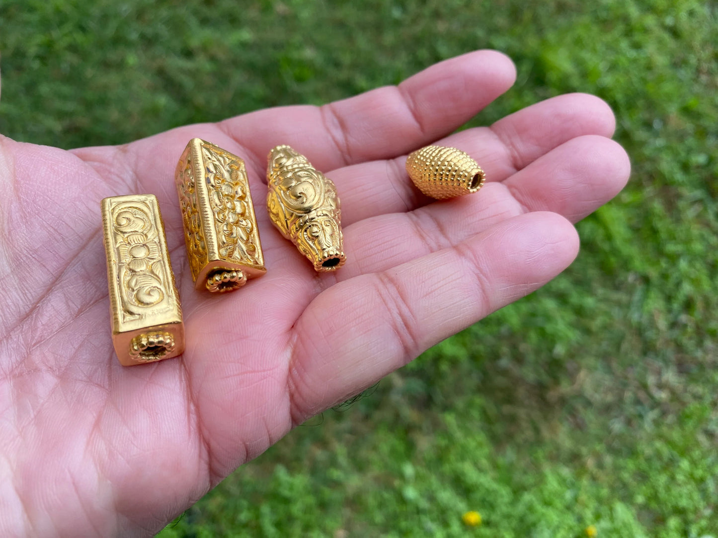 Light Weight Gold Bead, High Quality 18K Brushed Gold Overlay, Non Tarnish, Focal Bead, Boho Bead for Necklace, Ethnic Bead, Himalayan Bead