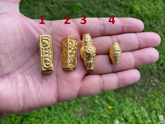 Light Weight Gold Bead, High Quality 18K Brushed Gold Overlay, Non Tarnish, Focal Bead, Boho Bead for Necklace, Ethnic Bead, Himalayan Bead