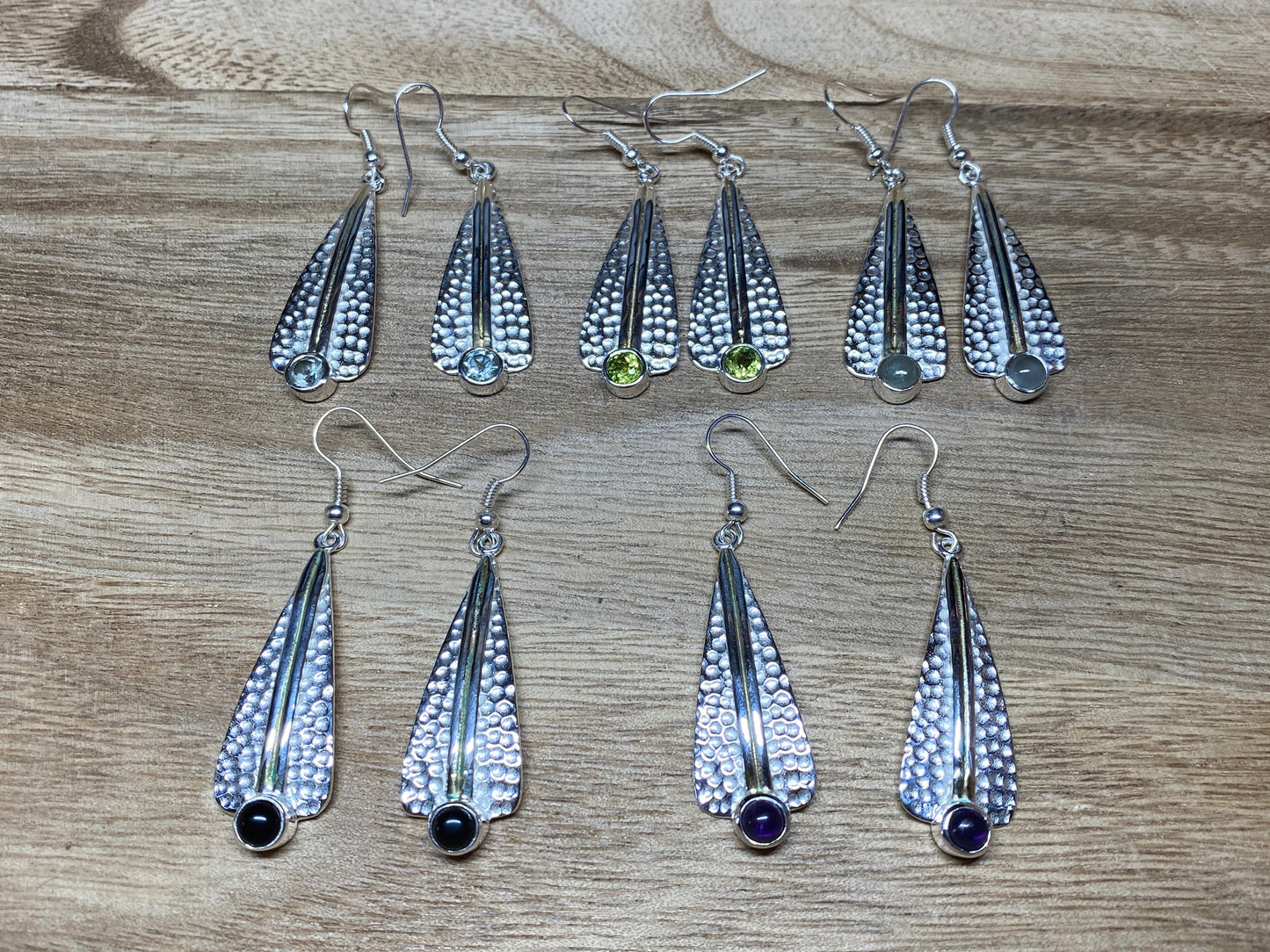 Light Weight Silver Overlay Earrings, Natural Gemstone, Faceted Blue Topaz, Peridot, Moonstone, Black Onyx, Amethyst, Birthstone Earring
