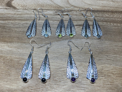 Light Weight Silver Overlay Earrings, Natural Gemstone, Faceted Blue Topaz, Peridot, Moonstone, Black Onyx, Amethyst, Birthstone Earring