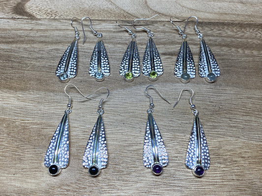 Light Weight Silver Overlay Earrings, Natural Gemstone, Faceted Blue Topaz, Peridot, Moonstone, Black Onyx, Amethyst, Birthstone Earring