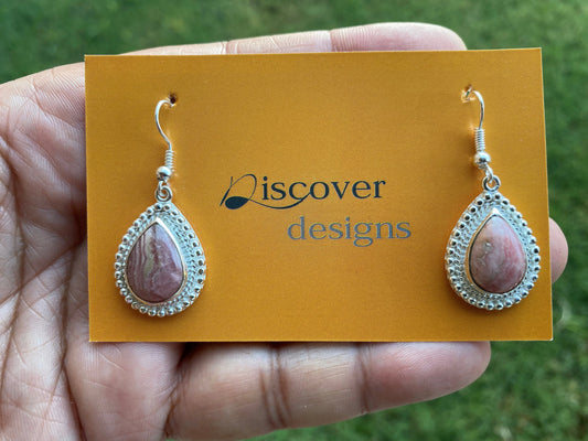 Light Weight Silver Overlay Earrings, Rhodochrosite Natural Gemstone Earrings, Birthstone Earring, Dangle Earring, Fashion Designer Earring