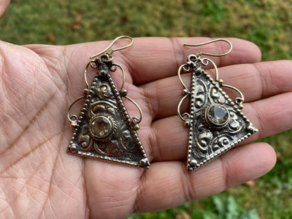 Light Weight Tibetan Silver Earrings, Citrine or Moonstone Gemstone, Birthstone Earring, Birthday Gift, Dangle Earrings, Bridesmaid Jewelry