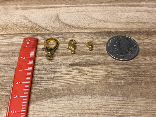 Lobster Gold Clasps, Matte/Shiny Gold Overlay. Anti Tarnish,  Gold Plated Lobster Clasp, Claw Clasp, Necklace Closures, Gold Plated Findings