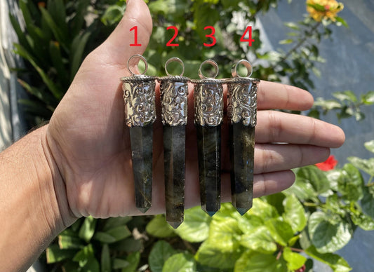Long Pointed Natural Labradorite Gemstone Tibetan Silver Pendant | Unique Aesthetic Pendant, Pendant for Necklace, Bohemian Jewelry, Gift