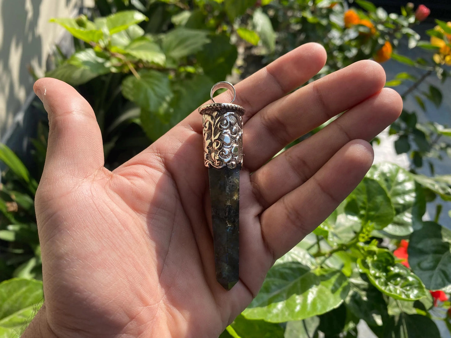 Long Pointed Natural Labradorite Gemstone Tibetan Silver Pendant | Unique Aesthetic Pendant, Pendant for Necklace, Bohemian Jewelry, Gift