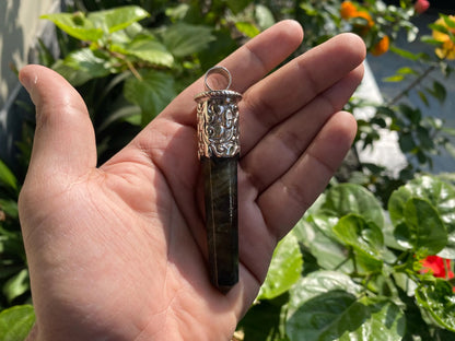 Long Pointed Natural Labradorite Gemstone Tibetan Silver Pendant | Unique Aesthetic Pendant, Pendant for Necklace, Bohemian Jewelry, Gift
