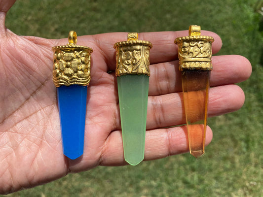 Long Quartz Pendant, 18K Matte Gold Overlay, Gemstone Pendant, Hydro Quartz Pendent, Handmade Himalayan Design, Jewelry From Nepal, Bohemian