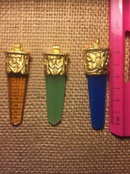 Long Quartz Pendant, 18K Matte Gold Overlay, Gemstone Pendant, Hydro Quartz Pendent, Handmade Himalayan Design, Jewelry From Nepal, Bohemian