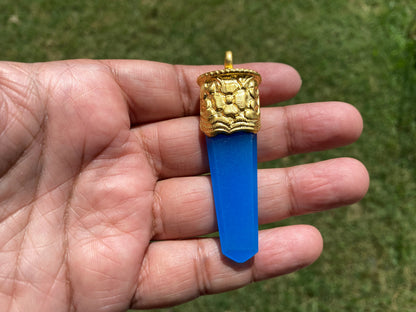 Long Quartz Pendant, 18K Matte Gold Overlay, Gemstone Pendant, Hydro Quartz Pendent, Handmade Himalayan Design, Jewelry From Nepal, Bohemian