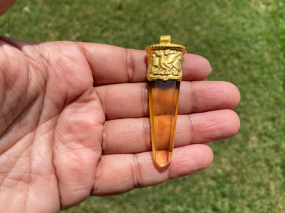 Long Quartz Pendant, 18K Matte Gold Overlay, Gemstone Pendant, Hydro Quartz Pendent, Handmade Himalayan Design, Jewelry From Nepal, Bohemian