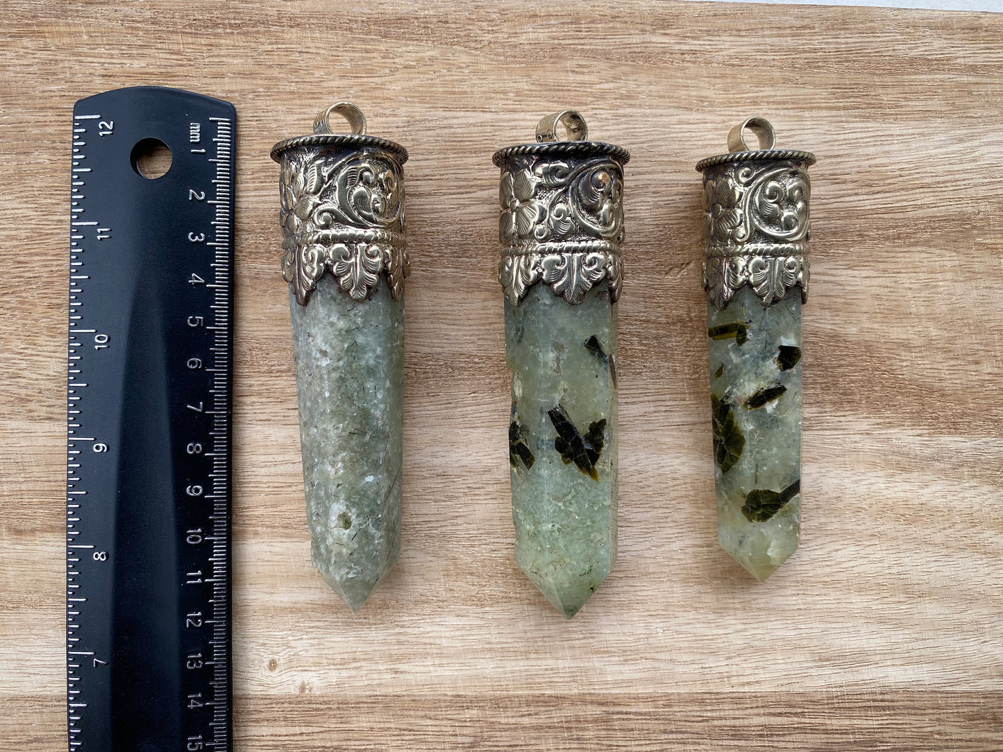 Long Raw Pointed Prehnite natural Stone Tibetan Silver Pendant, Prehnite Crystal Quartz, Healing Crystal Point, Reiki Chakra, Earthy Jewelry