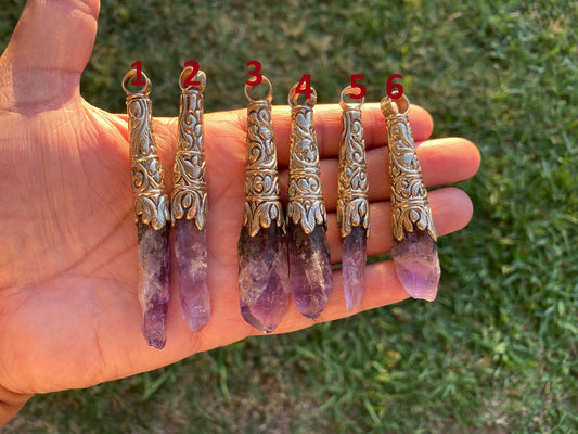 Long Shape Raw Amethyst Tibetan Silver Pendant, Natural Stone, Healing Crystal, Fashion Statement, Crystal Vibrations, Purple Crystal