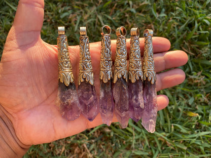 Long Shape Raw Amethyst Tibetan Silver Pendant, Natural Stone, Healing Crystal, Purple Crystal, Energy Stone, Spiritual Jewelry, Boho Chic