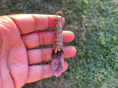 Long Shape Raw Amethyst Tibetan Silver Pendant, Natural Stone, Healing Crystal, Fashion Statement, Crystal Vibrations, Purple Crystal