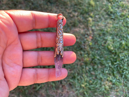 Long Shape Raw Amethyst Tibetan Silver Pendant, Natural Stone, Healing Crystal, Fashion Statement, Crystal Vibrations, Purple Crystal