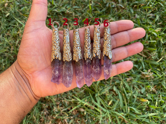 Long Shape Raw Amethyst Tibetan Silver Pendant, Natural Stone, Healing Crystal, Fashion Statement, Crystal Vibrations, Purple Crystal