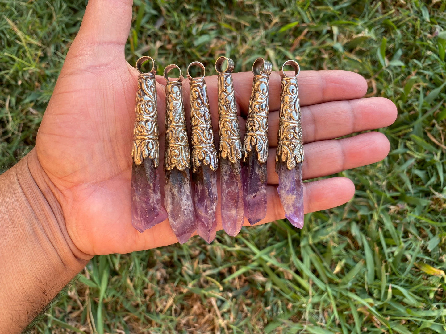 Long Shape Raw Amethyst Tibetan Silver Pendant, Natural Stone, Healing Crystal, Fashion Statement, Crystal Vibrations, Purple Crystal