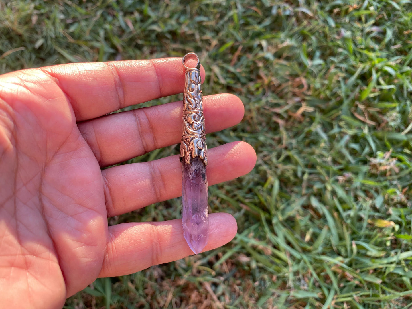 Long Shape Raw Amethyst Tibetan Silver Pendant, Natural Stone, Healing Crystal, Fashion Statement, Crystal Vibrations, Purple Crystal