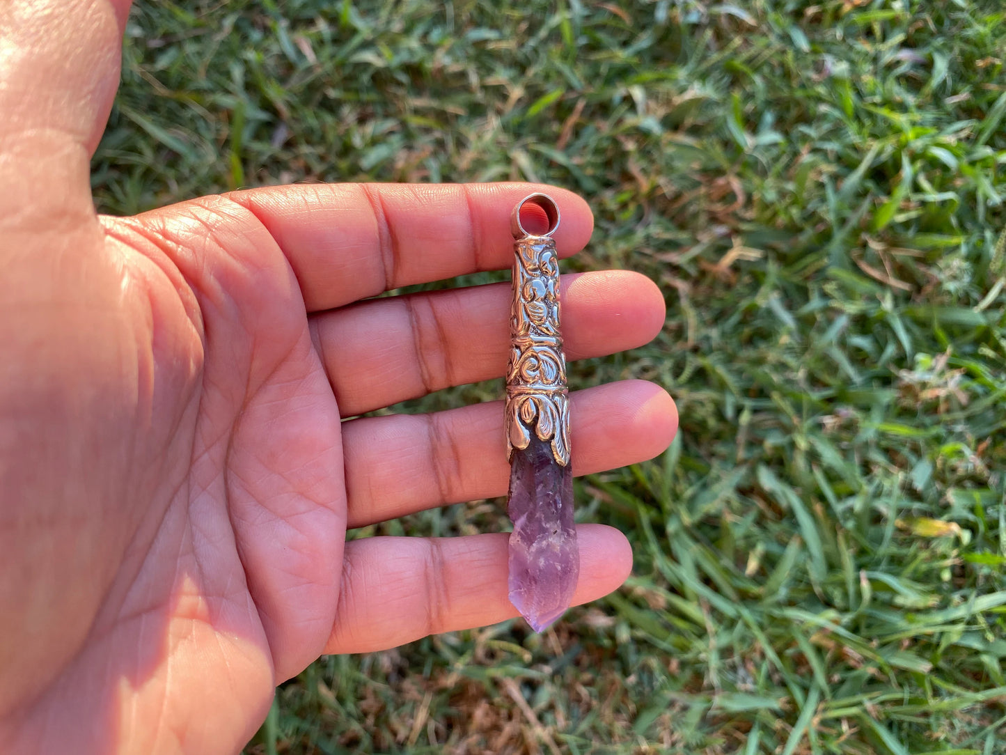 Long Shape Raw Amethyst Tibetan Silver Pendant, Natural Stone, Healing Crystal, Fashion Statement, Crystal Vibrations, Purple Crystal