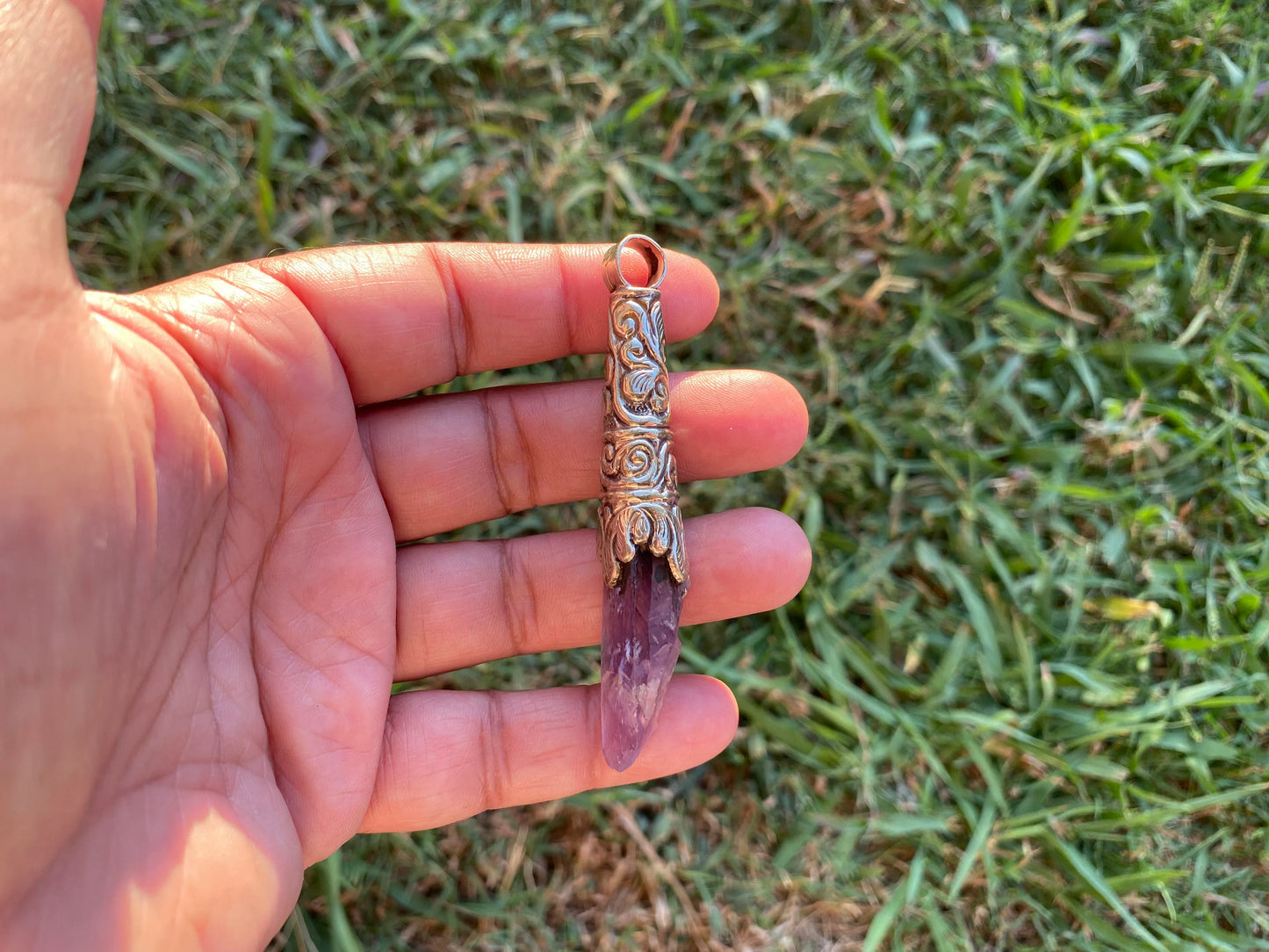 Long Shape Raw Amethyst Tibetan Silver Pendant, Natural Stone, Healing Crystal, Fashion Statement, Crystal Vibrations, Purple Crystal