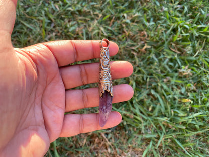 Long Shape Raw Amethyst Tibetan Silver Pendant, Natural Stone, Healing Crystal, Fashion Statement, Crystal Vibrations, Purple Crystal
