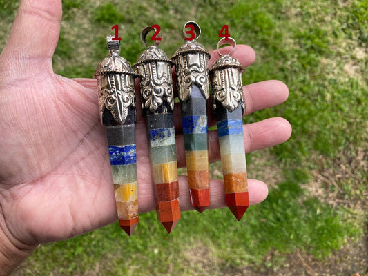 Long Unique 7 Chakra Crystal Point Tibetan Silver Pendant, Chakra Jewelry, Healing Crystal Jewellery, Boho Pendant, Hippie Big Pendant,