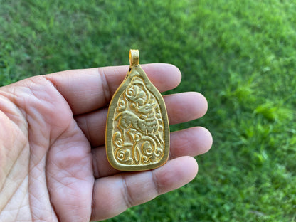 Lord Ganesh Hand Carved Buffalo Bone18K Brushed Gold Overlay Non Tarnish Pendant Pendant, Yoga Pendant, Ethnic Jewelry, Spiritual Pendant
