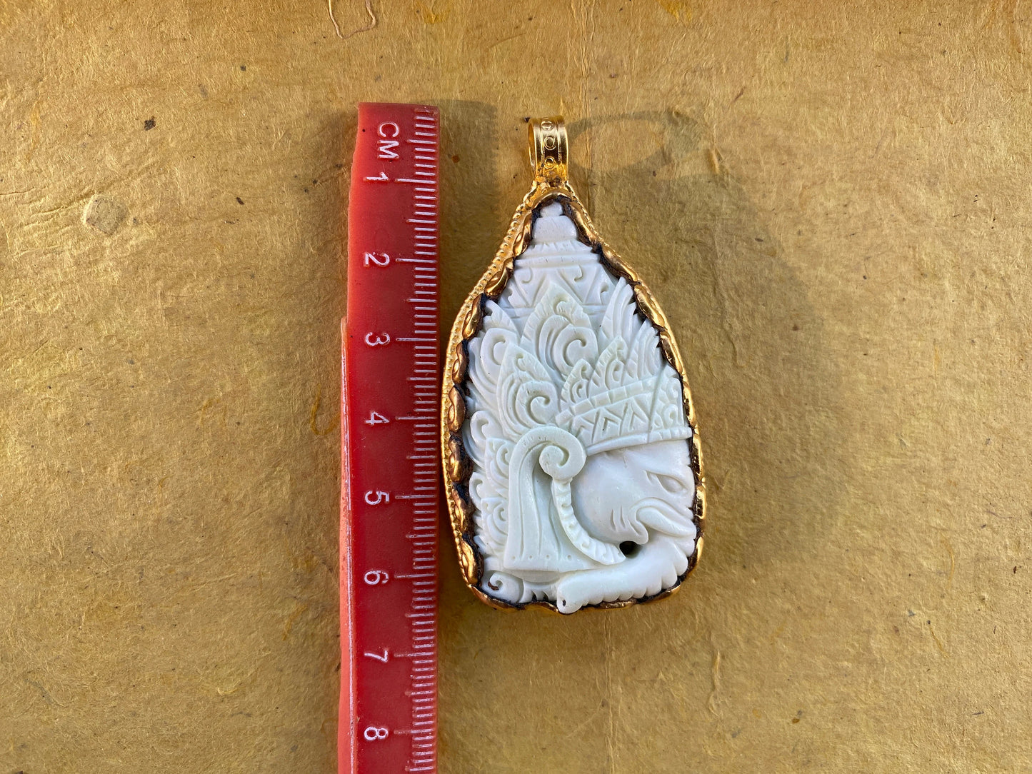 Lord Ganesh Hand Carved Buffalo Bone18K Brushed Gold Overlay Non Tarnish Pendant Pendant, Yoga Pendant, Ethnic Jewelry, Spiritual Pendant