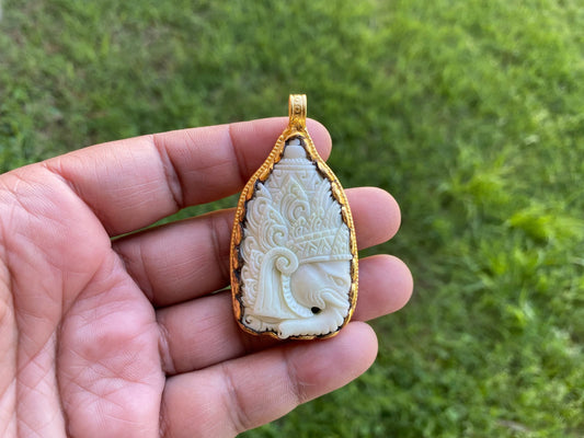 Lord Ganesh Hand Carved Buffalo Bone18K Brushed Gold Overlay Non Tarnish Pendant Pendant, Yoga Pendant, Ethnic Jewelry, Spiritual Pendant