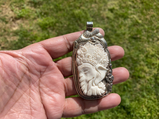 Lord Ganesh Hand Carved Buffalo Bone Tibetan Silver Pendant, Yoga Pendant, Ethnic Jewelry, Spiritual Pendant, Jewelry for Men or Women, Boho