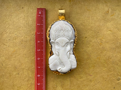Lord Ganesh High Quality 18K Brushed Gold Overlay Non Tarnish Tibetan Pendant, Buffalo Bone, Yoga Pendant, Ethnic Jewelry, Spiritual Pendant