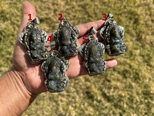 Lord Ganesh Labradorite Pendant, Known As the Remover of Obstacles, Tibetan Silver, Hindu Amulet, Spiritual Jewelry, Stone Carved Ganesh