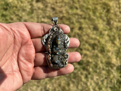 Lord Ganesh Labradorite Pendant, Known As the Remover of Obstacles, Tibetan Silver, Hindu Amulet, Spiritual Jewelry, Stone Carved Ganesh