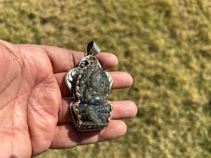 Lord Ganesh Labradorite Pendant, Known As the Remover of Obstacles, Tibetan Silver, Hindu Amulet, Spiritual Jewelry, Stone Carved Ganesh