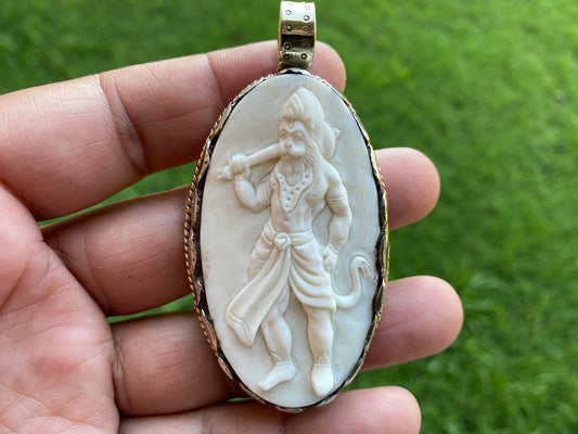 Lord Hanuman Hand carved Buffalo Bone Tibetan Silver Pendant, for Men or Women, Hindu God Deity Protection Powerful Amulet, Spiritual Amulet